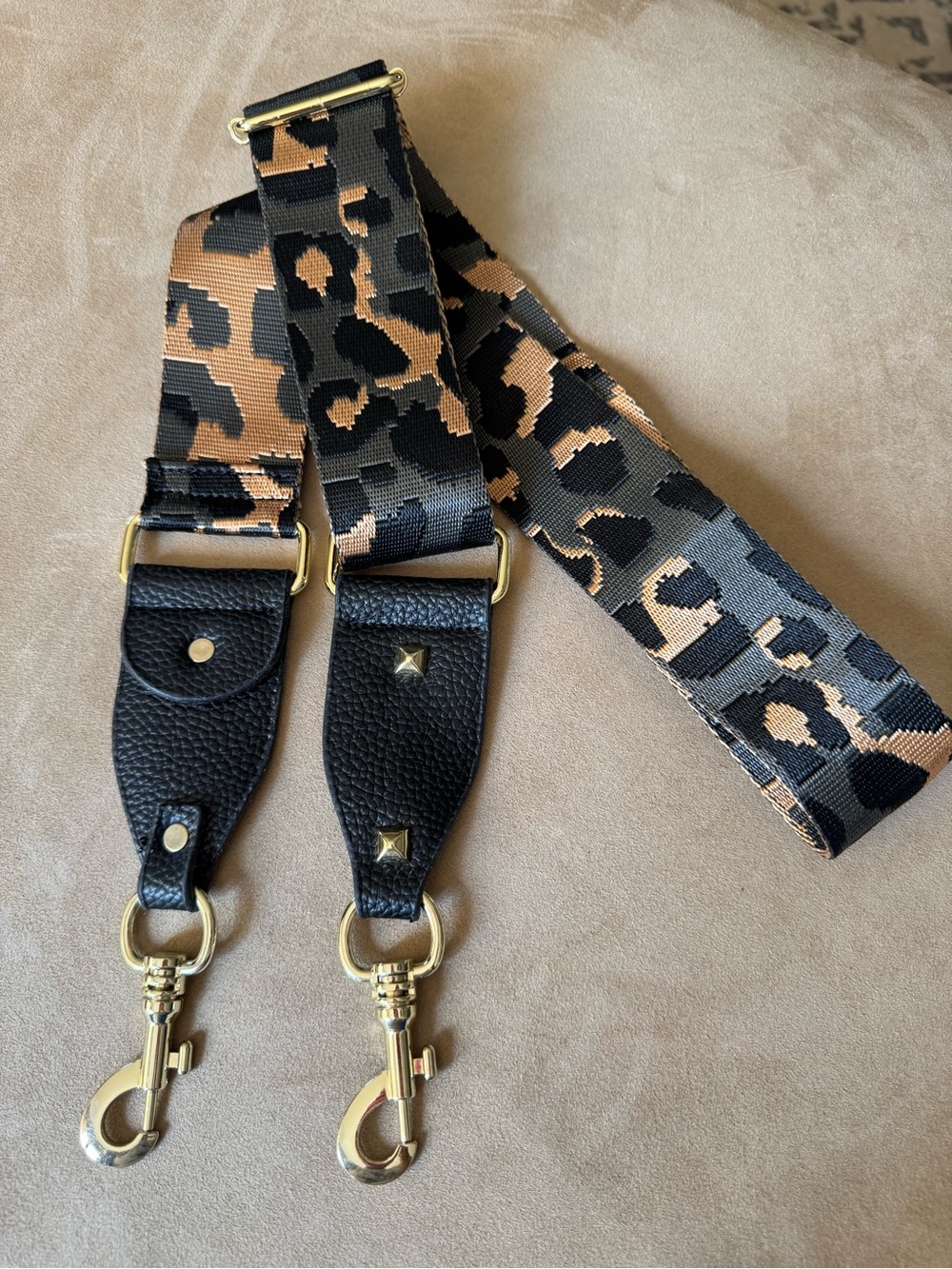Leopard Print Adjustable Shoulder Strap for Bags - Black & Tan